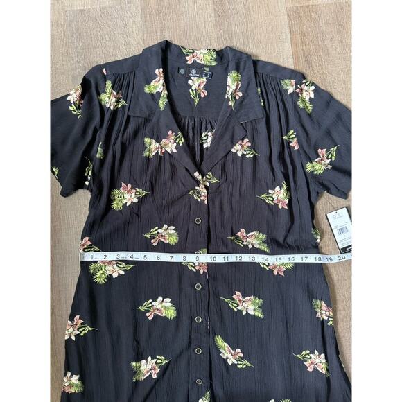 VOLCOM - STORMY TROPIX SS DRESS Black Mini Dress Summer Floral Size Large - Picture 8 of 9